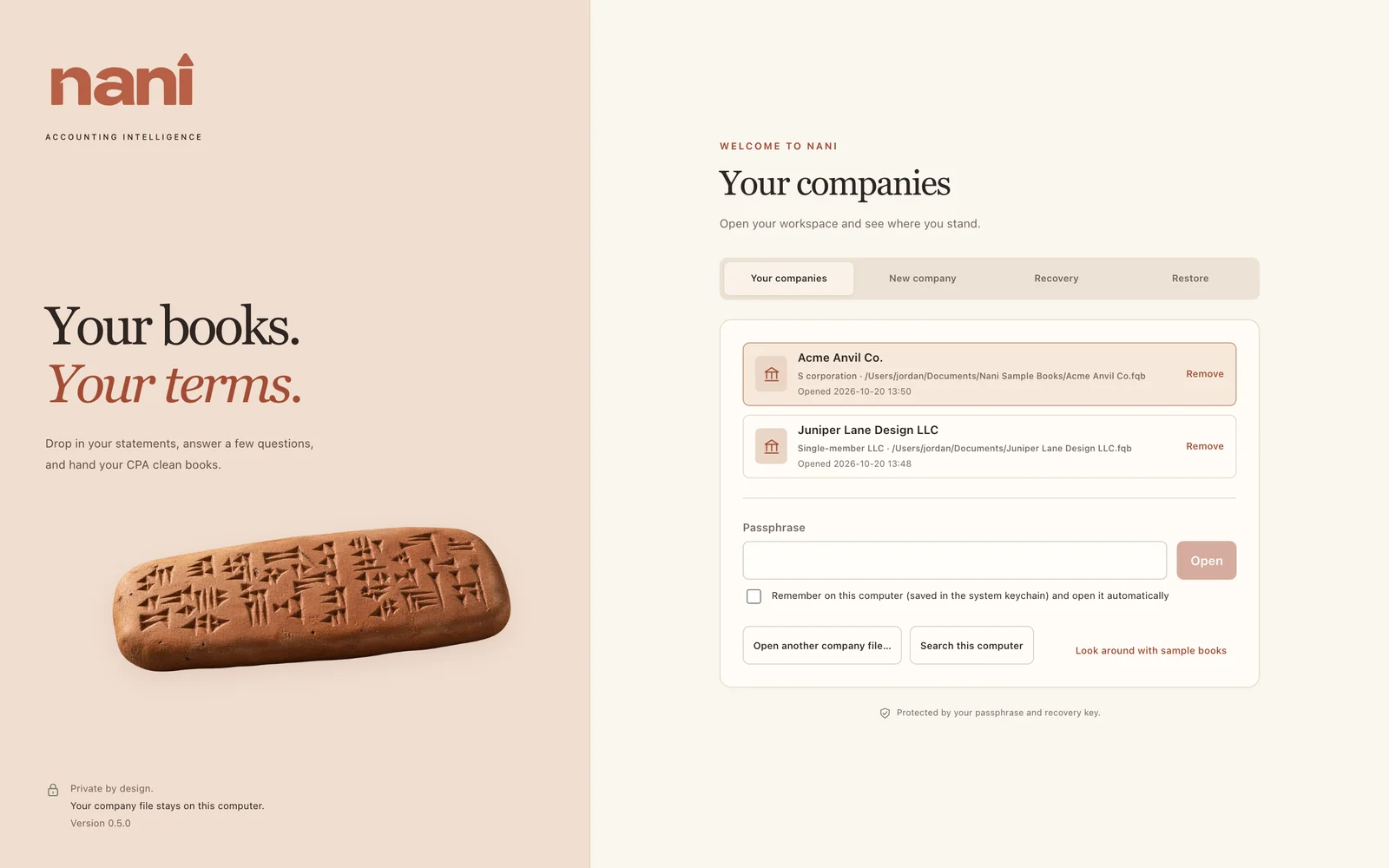 Your companies, with the most recent one selected.