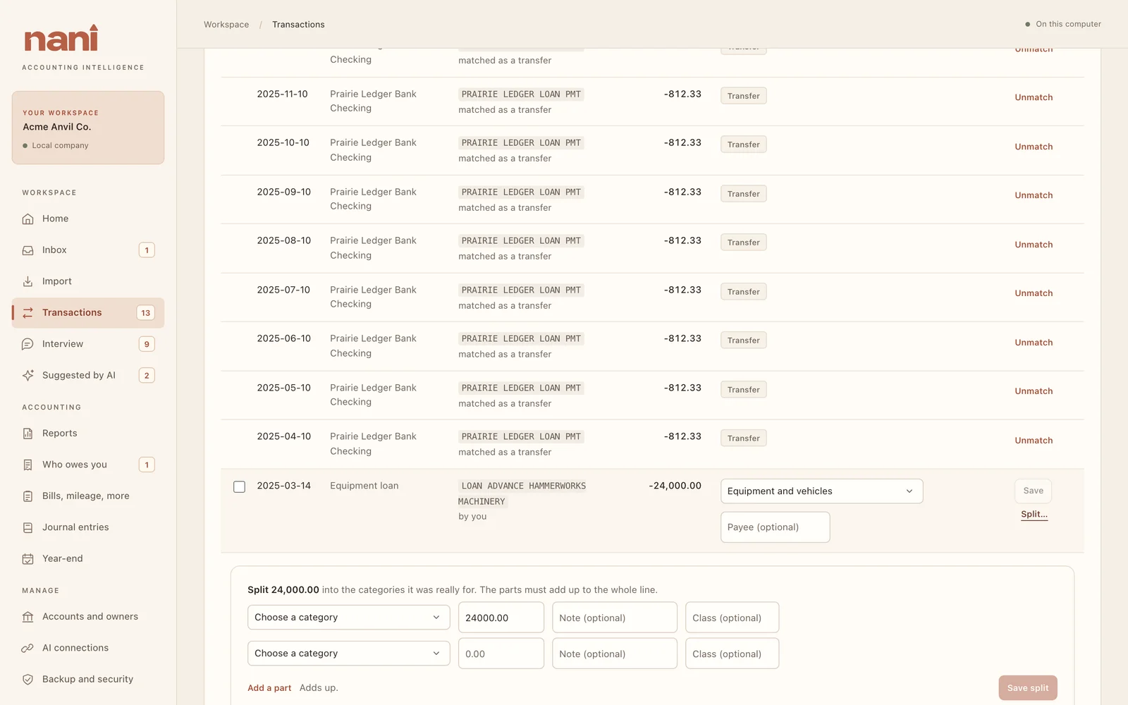 Splitting a loan payment.