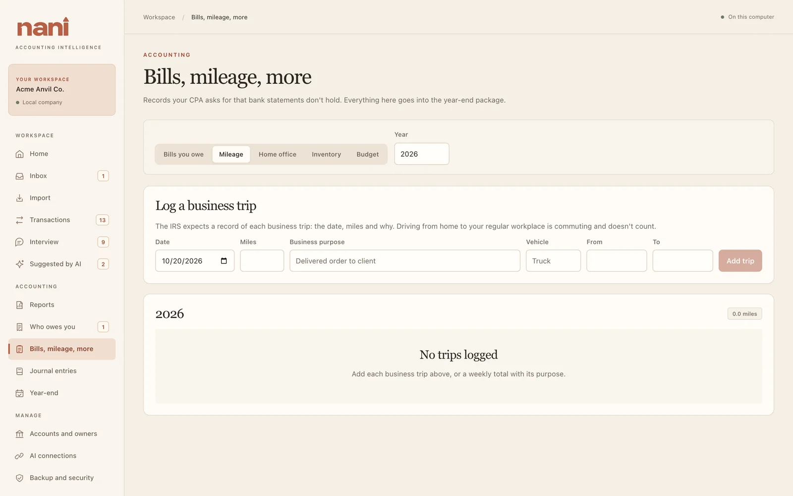 The mileage log.