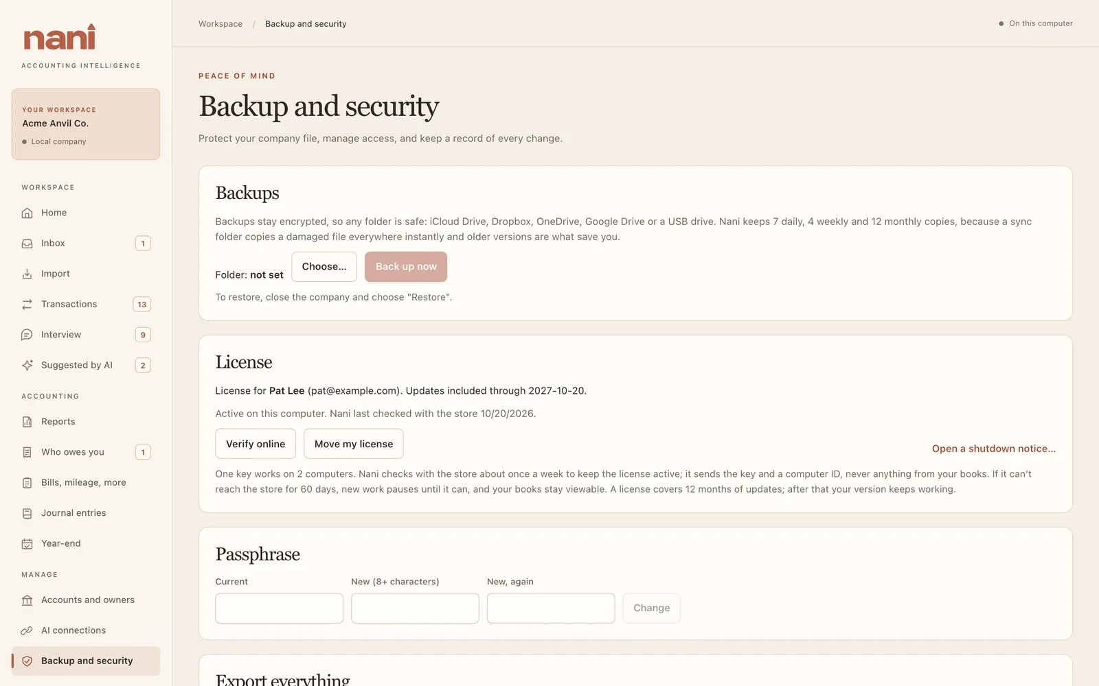 Backup and security.